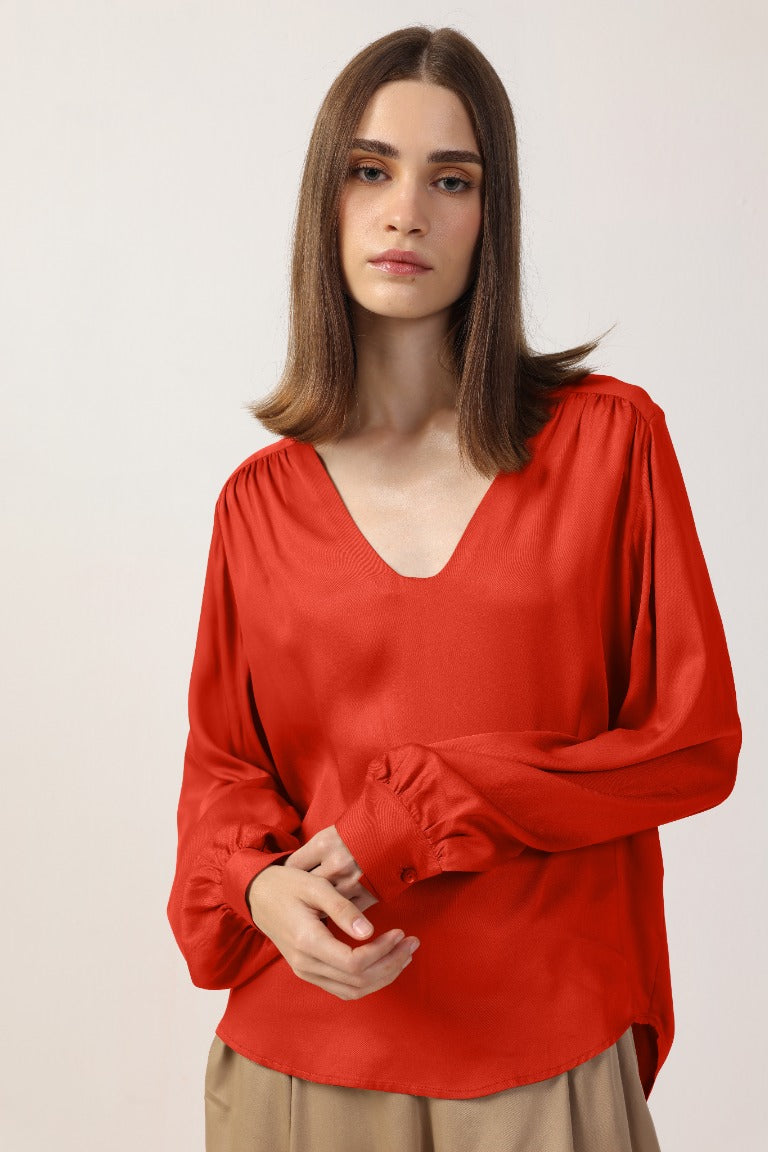 Neu Nomads US Damen vegan Bluse Langarm Lotta Rot