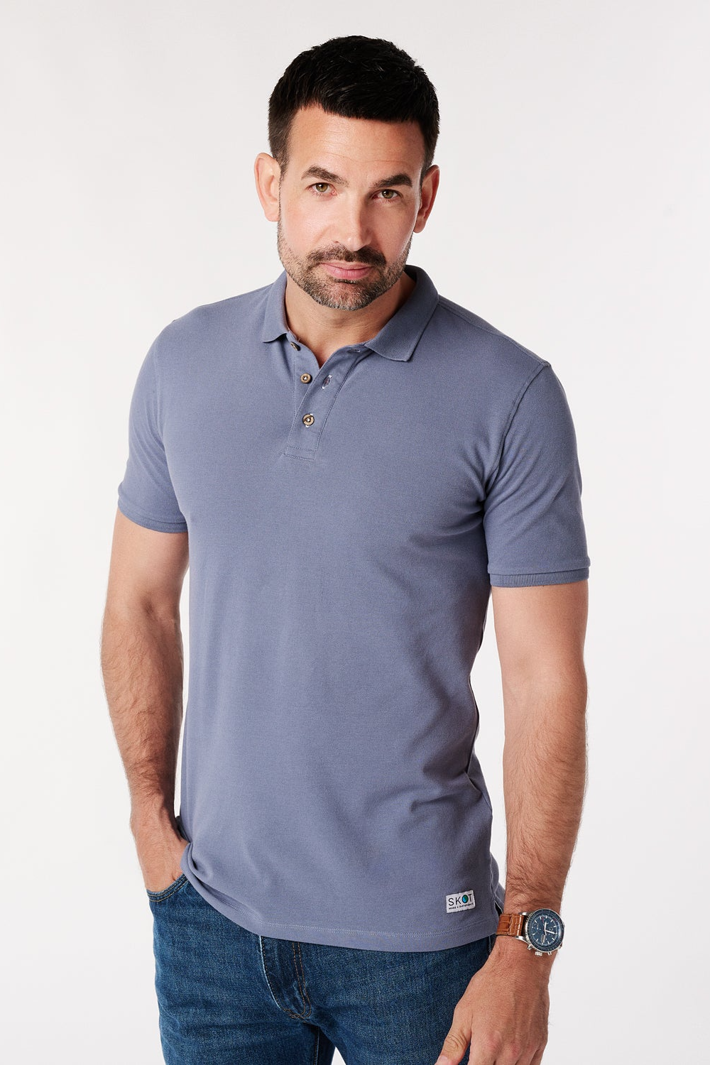 SKOT Herren vegan Polohemd Sturmblau/Grau