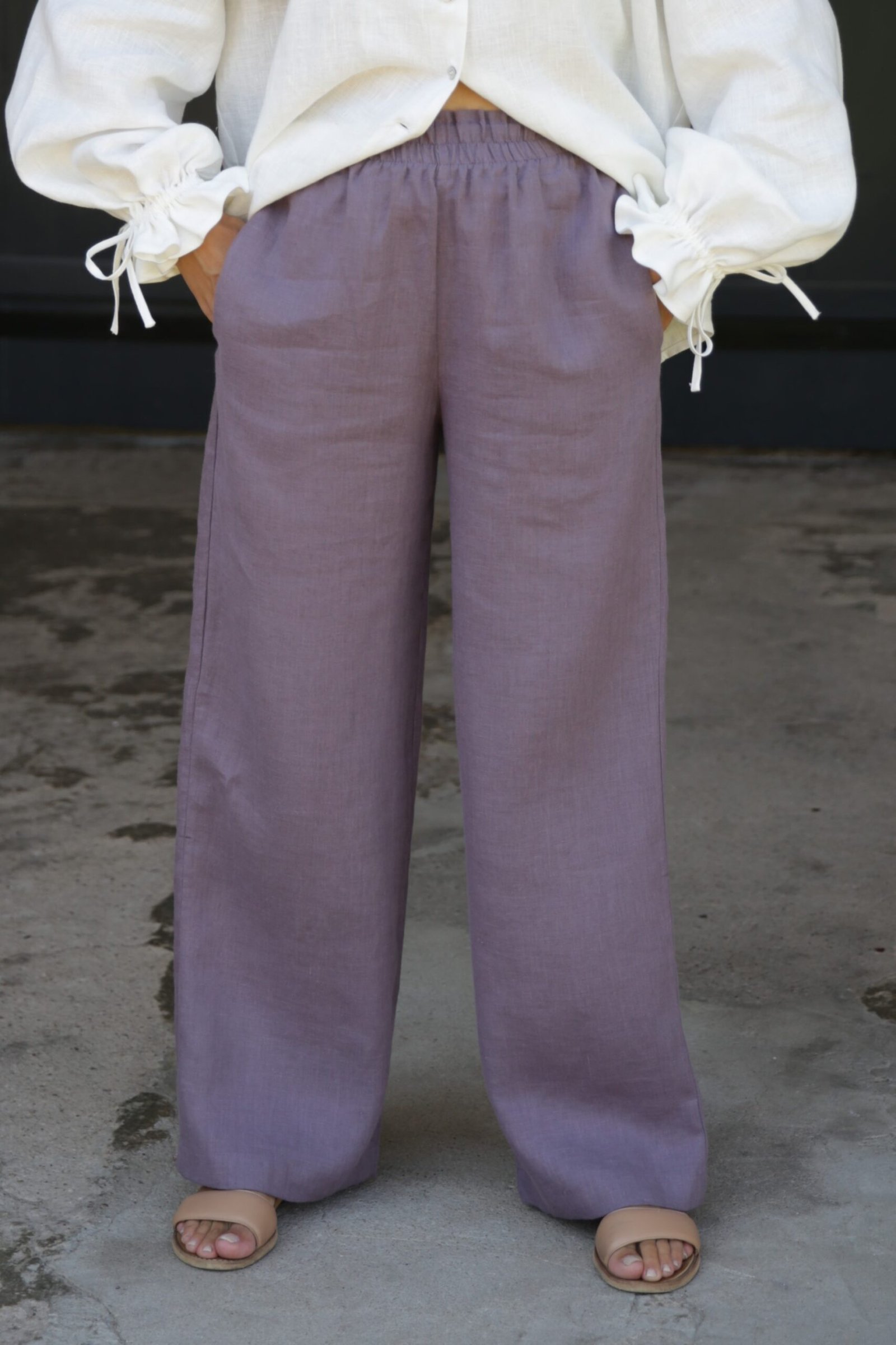Image of Amber Linen dames vegan Broek Positano Lavendel Paars