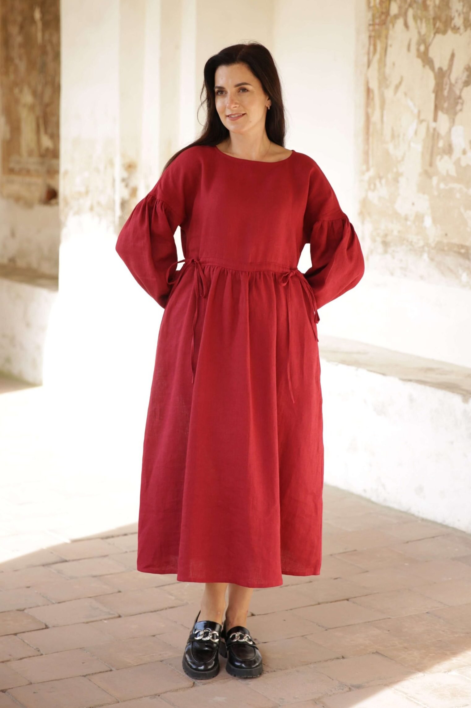 Amber Linen Damen vegan Kleid Verona Rot