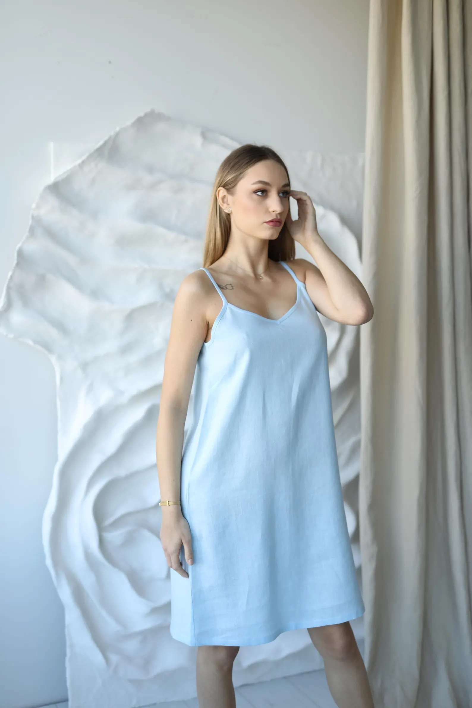 Amber Linen Damen vegan Nachthemd Lisa Himmelblau