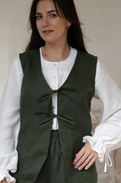 Amber Linen Damen vegan Weste Charlotte Waldgrün