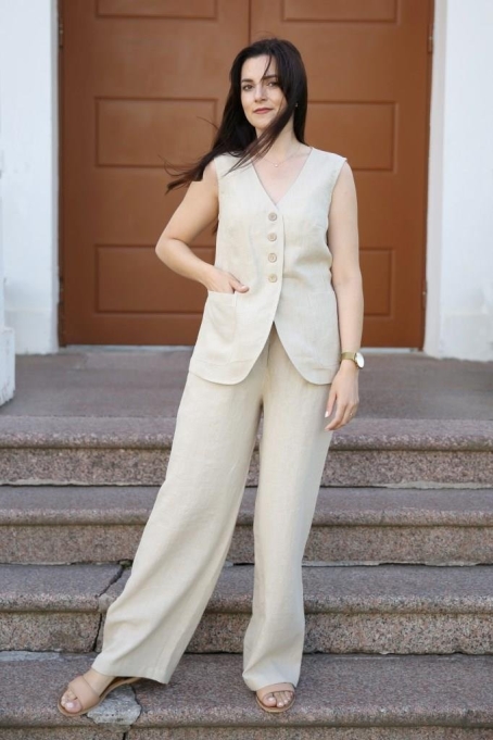 Amber Linen Damen vegan Set Weste Und Hose Cremona Pale Sand