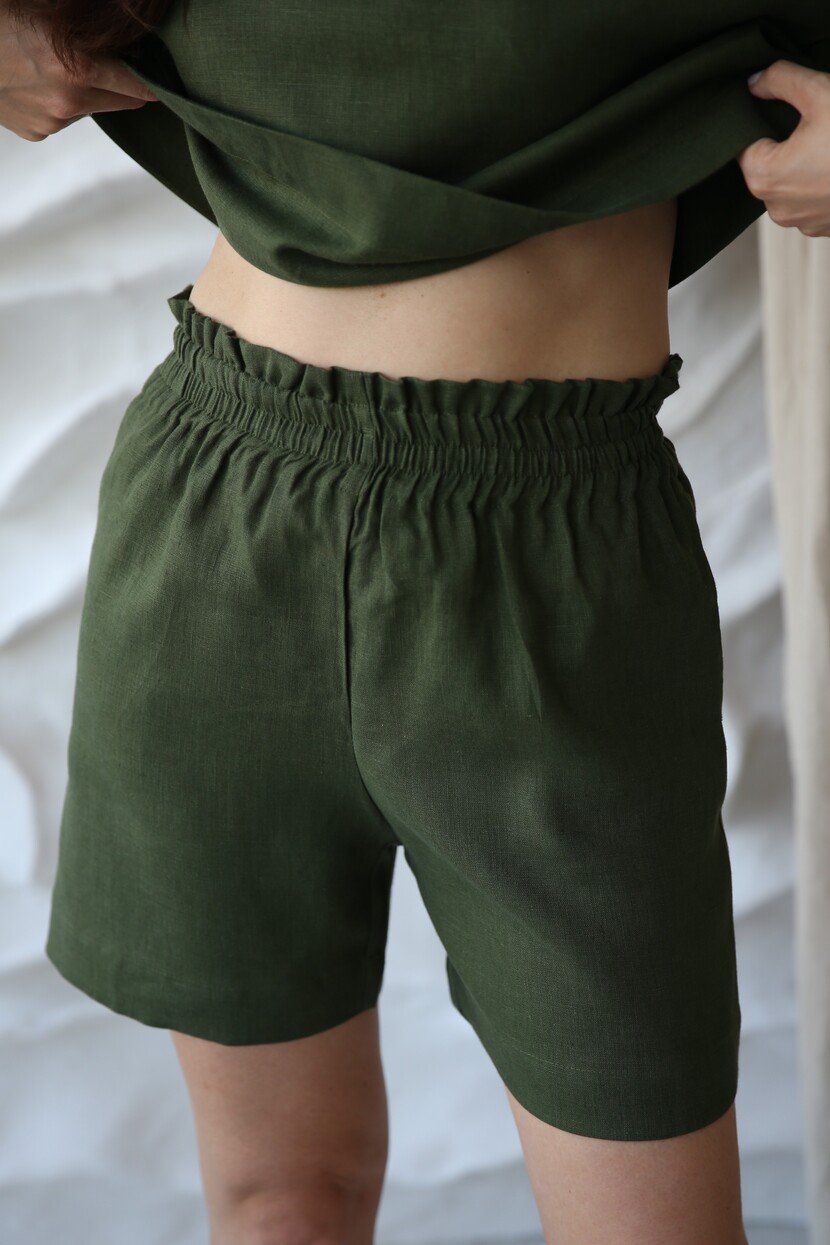 Amber Linen Damen vegan Shorts Positano WaldgrÃ¼n