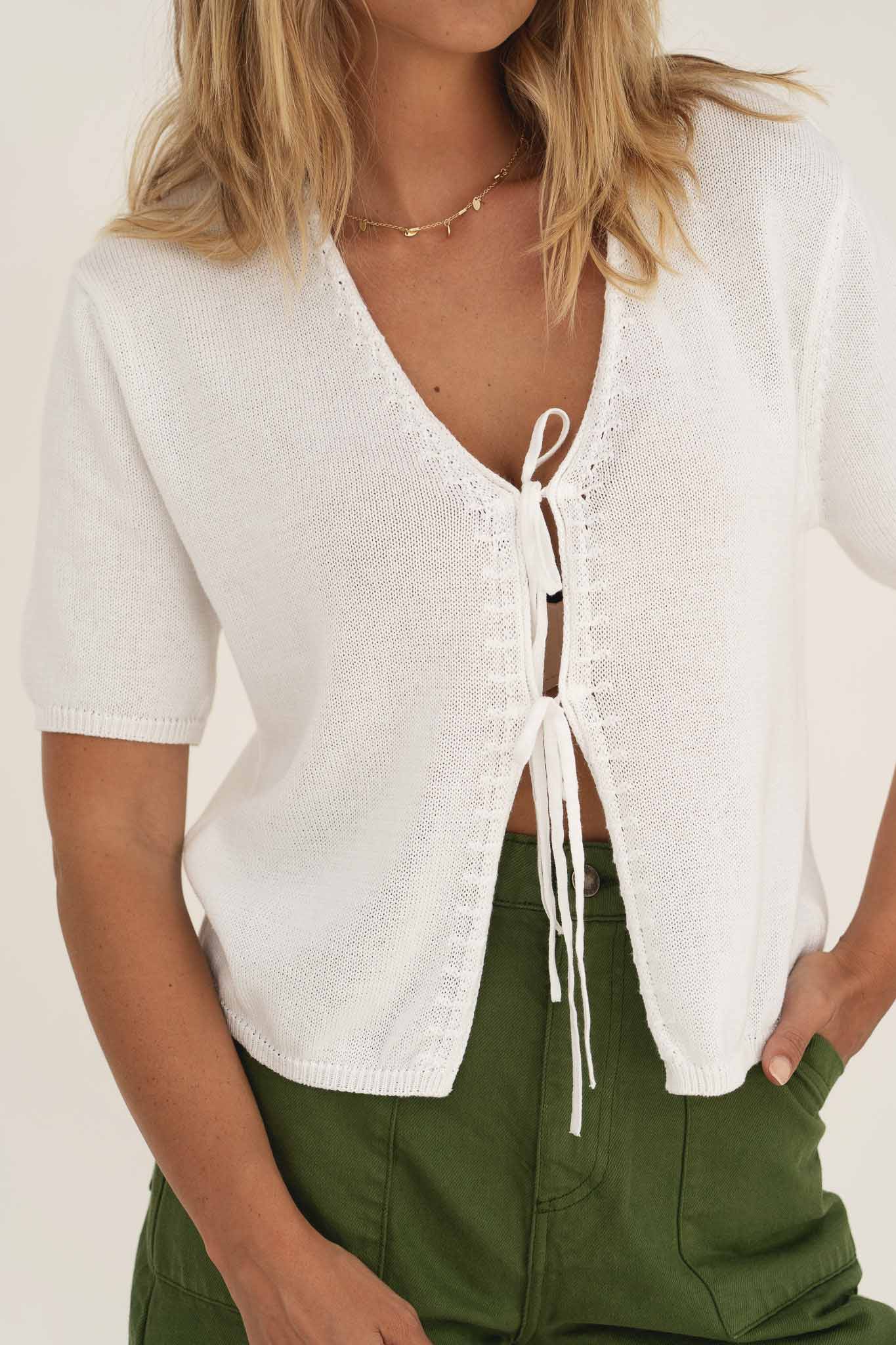 Näz Damen vegan Top Olivia Tie Front Weiß