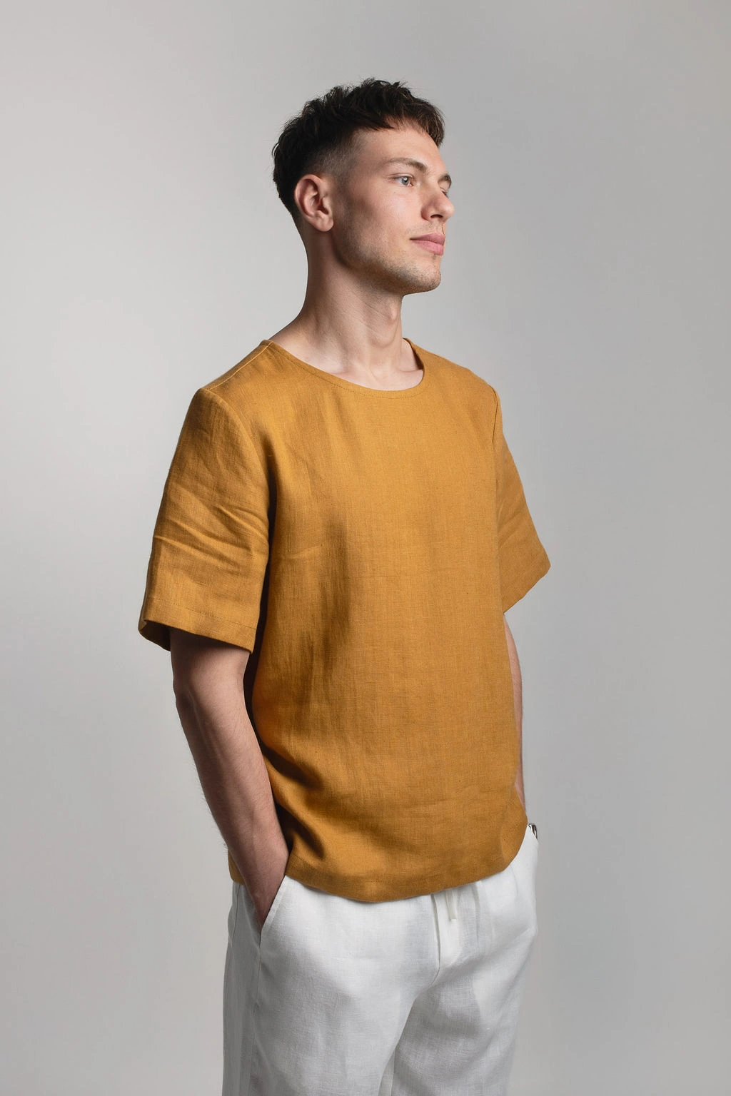 Amber Linen Herren vegan T-Shirt Panama Senfgelb