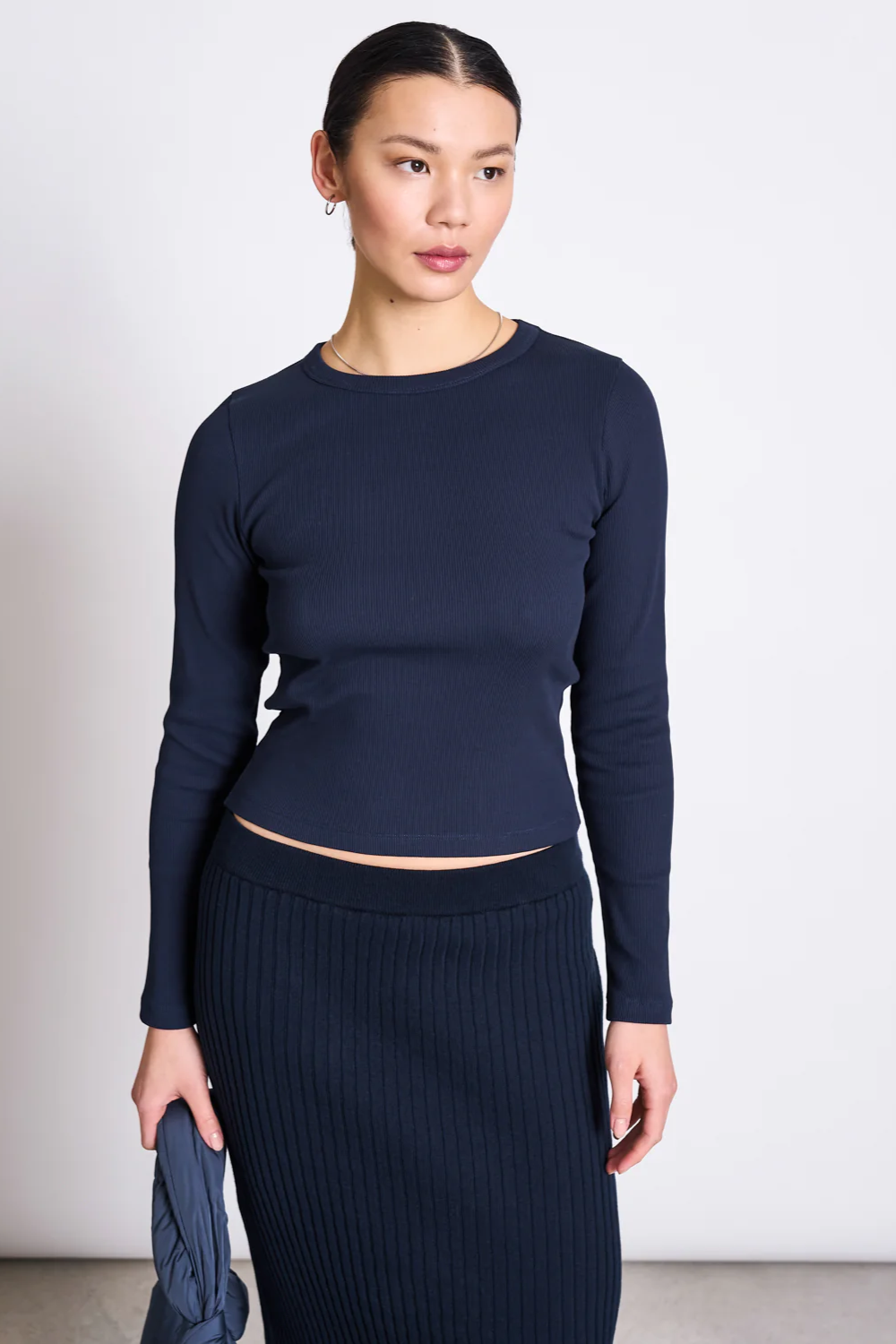 Image of JAN 'N JUNE dames vegan T-Shirt Lange Mouw Rib Muri Nightfall Blue