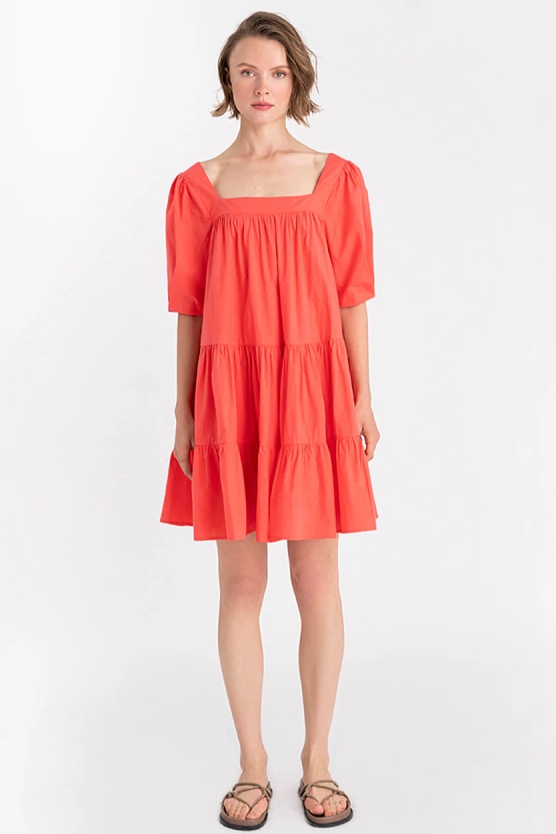 Neu Nomads US Damen vegan Kleid Mini Quadratischer Ausschnitt Koralle