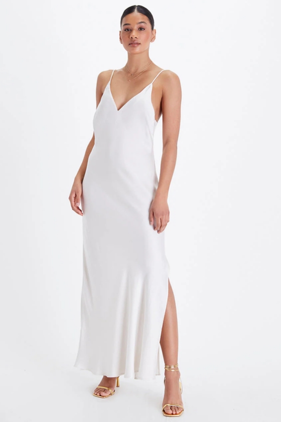 Neu Nomads Damen vegan Kleid Bias Slip Gown SchneeweiÃŸ