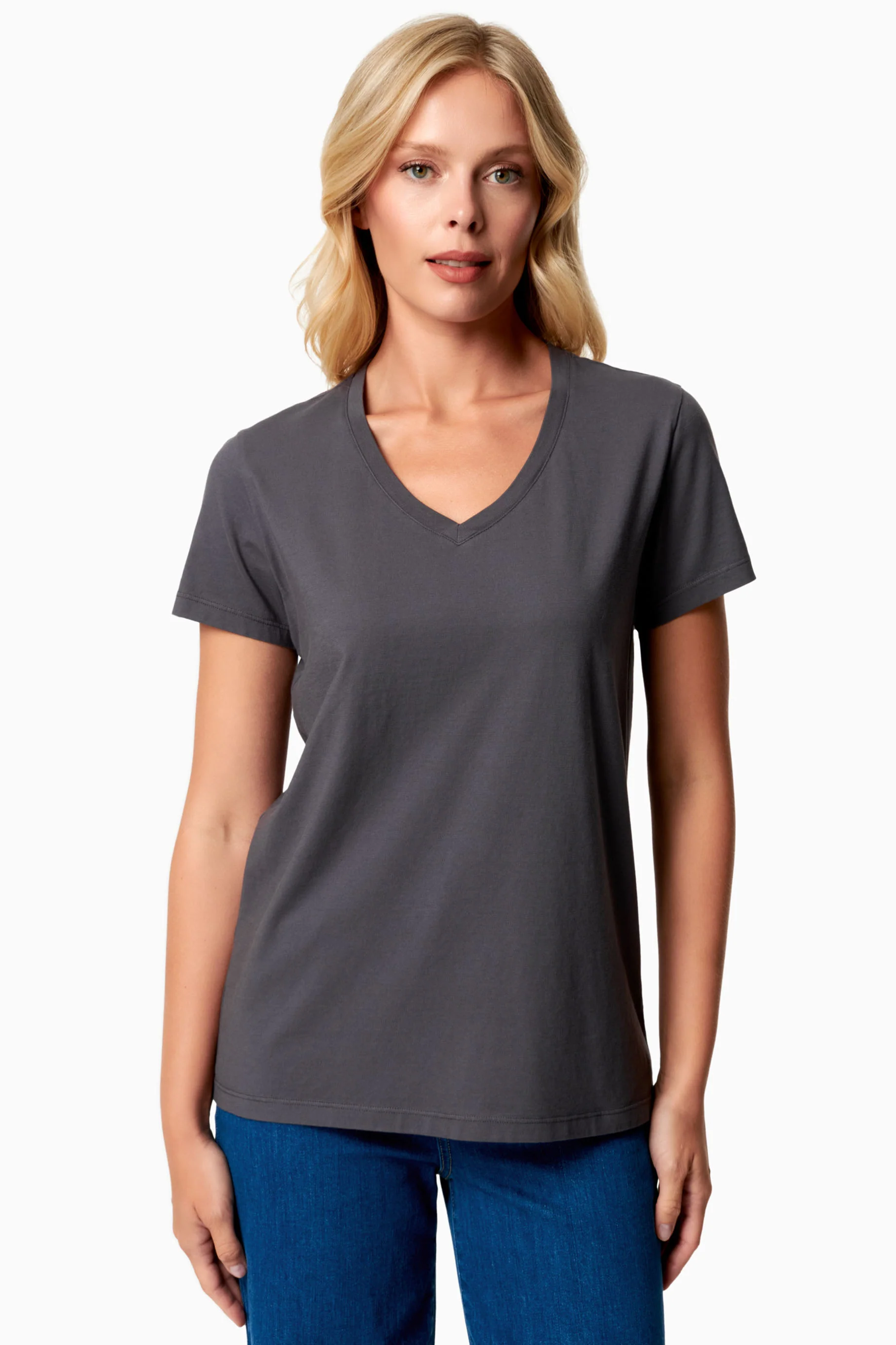 ORGANICATION womens vegan T-Shirt Basic V-Neck Tessa Shadow Grey
