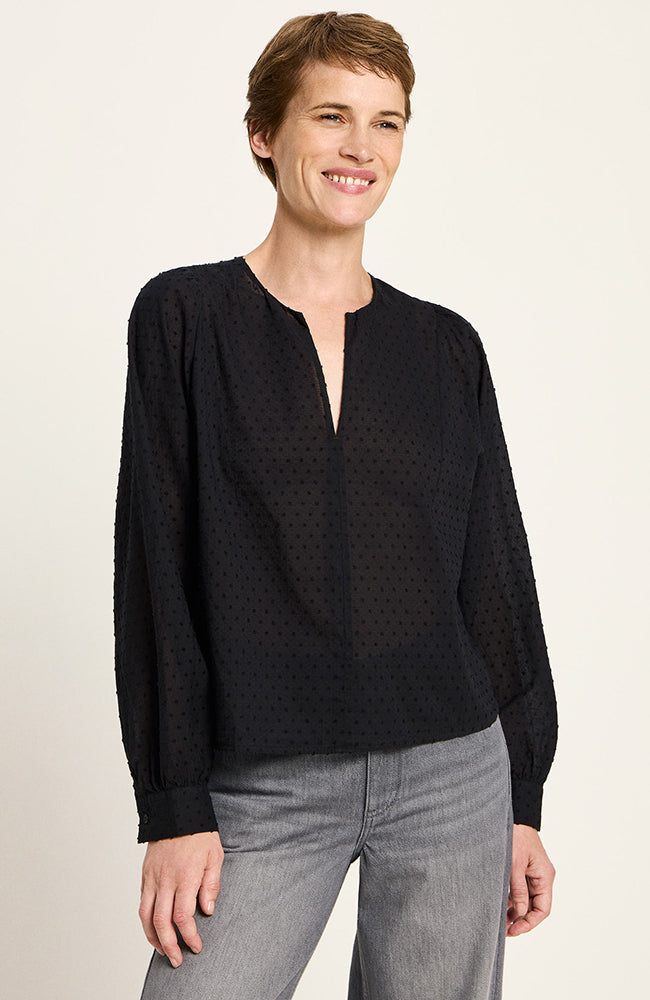 LANIUS Damen vegan Bluse  Texturiert Schwarz