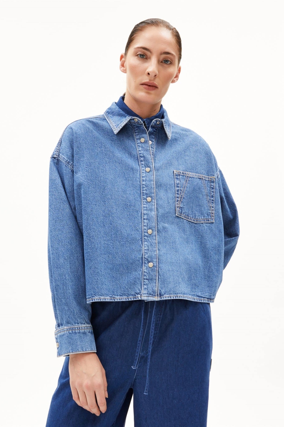 ARMEDANGELS Damen vegan Denim Shirt Nalaani Blau