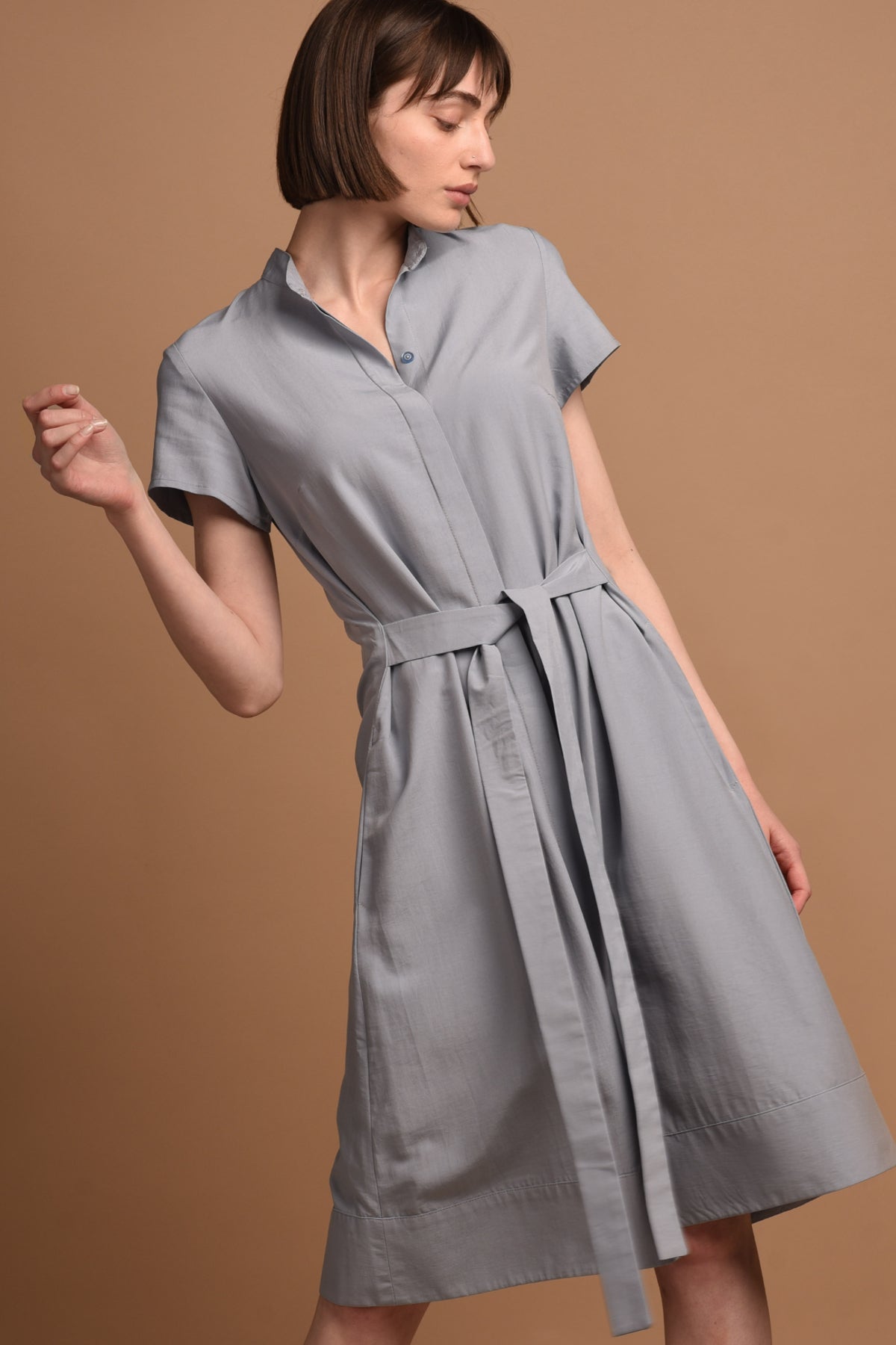 AYANI Damen vegan Hemdkleid Mit Kurzen Ã„rmeln Melanie Hellblau