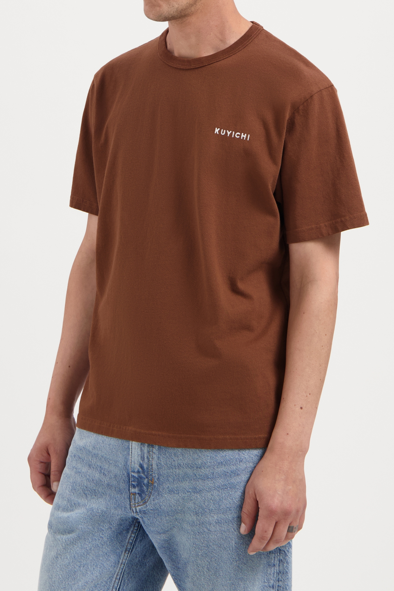 Kuyichi Herren vegan T-Shirt Liam Heavyweight Signature Hellbraun