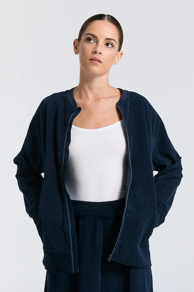 Leela Cotton Damen vegan Jacke Baseball Marineblau