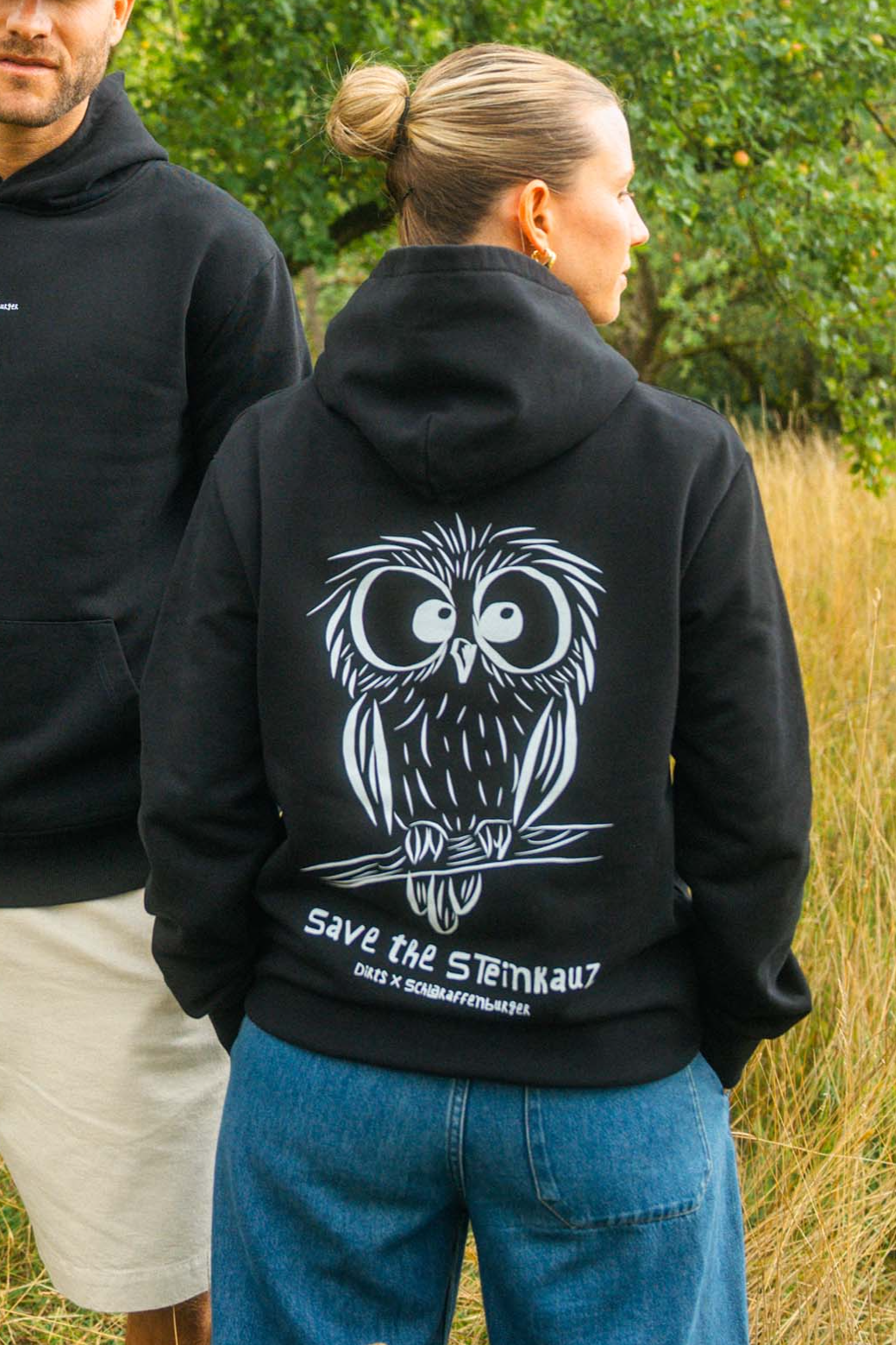 DIRTS Damen vegan Hoodie Save The Steinkauz Schwarz
