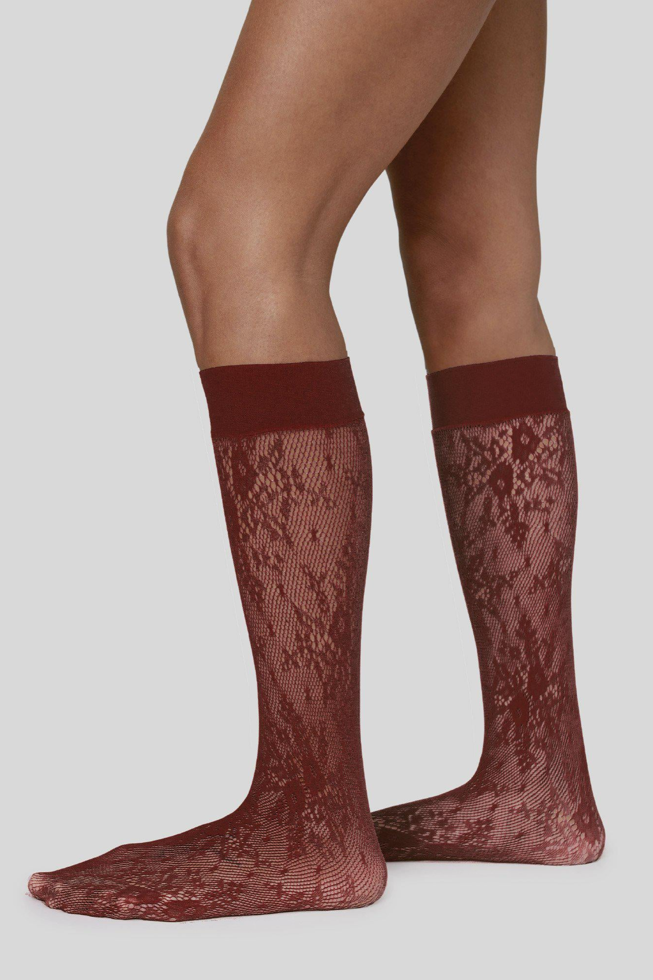 Swedish Stockings womens vegan Lace Knee Highs Rosa Deep Red
