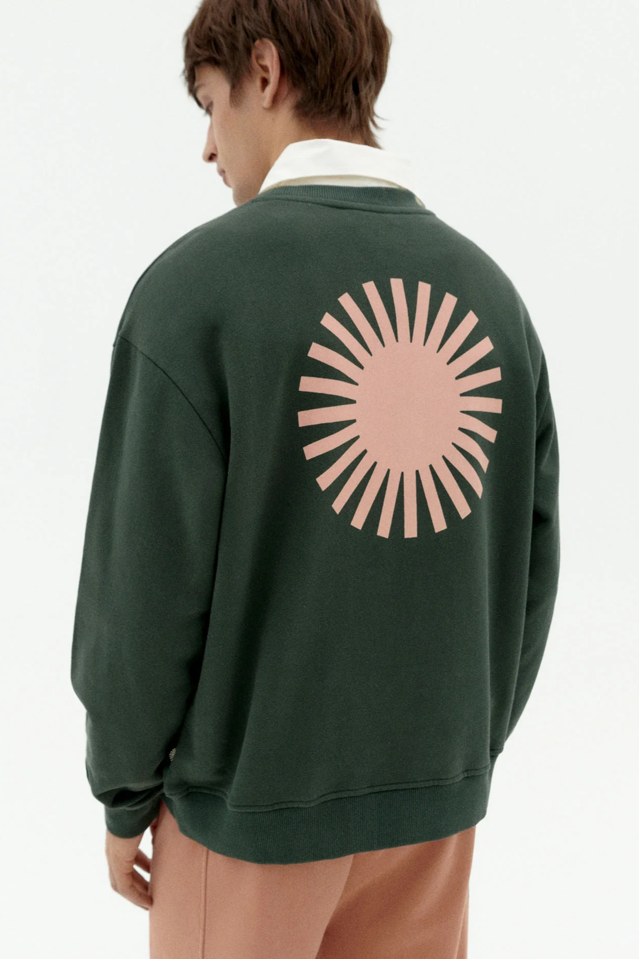 Thinking mu Herren vegan Sweatshirt Leon Coral RÃ¼cken Sun Print GrÃ¼n
