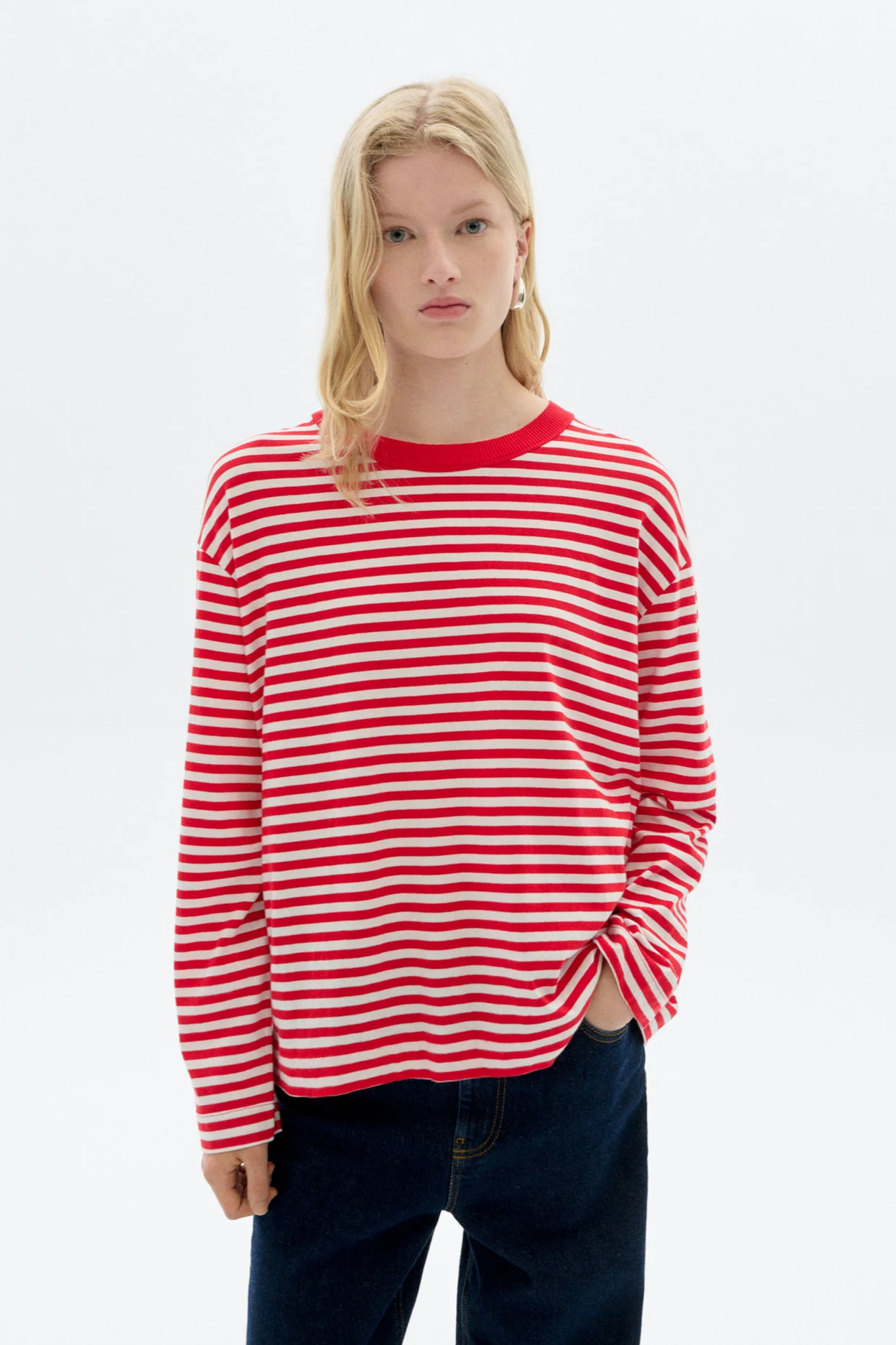 Thinking mu Damen vegan T-Shirt Mit Langen Ã„rmeln Emily R Gestreift Rot