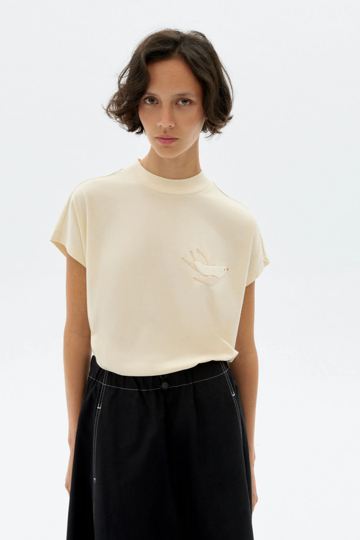 Thinking mu Damen vegan T-Shirt Volta Vogel Bestickung WeiÃŸ