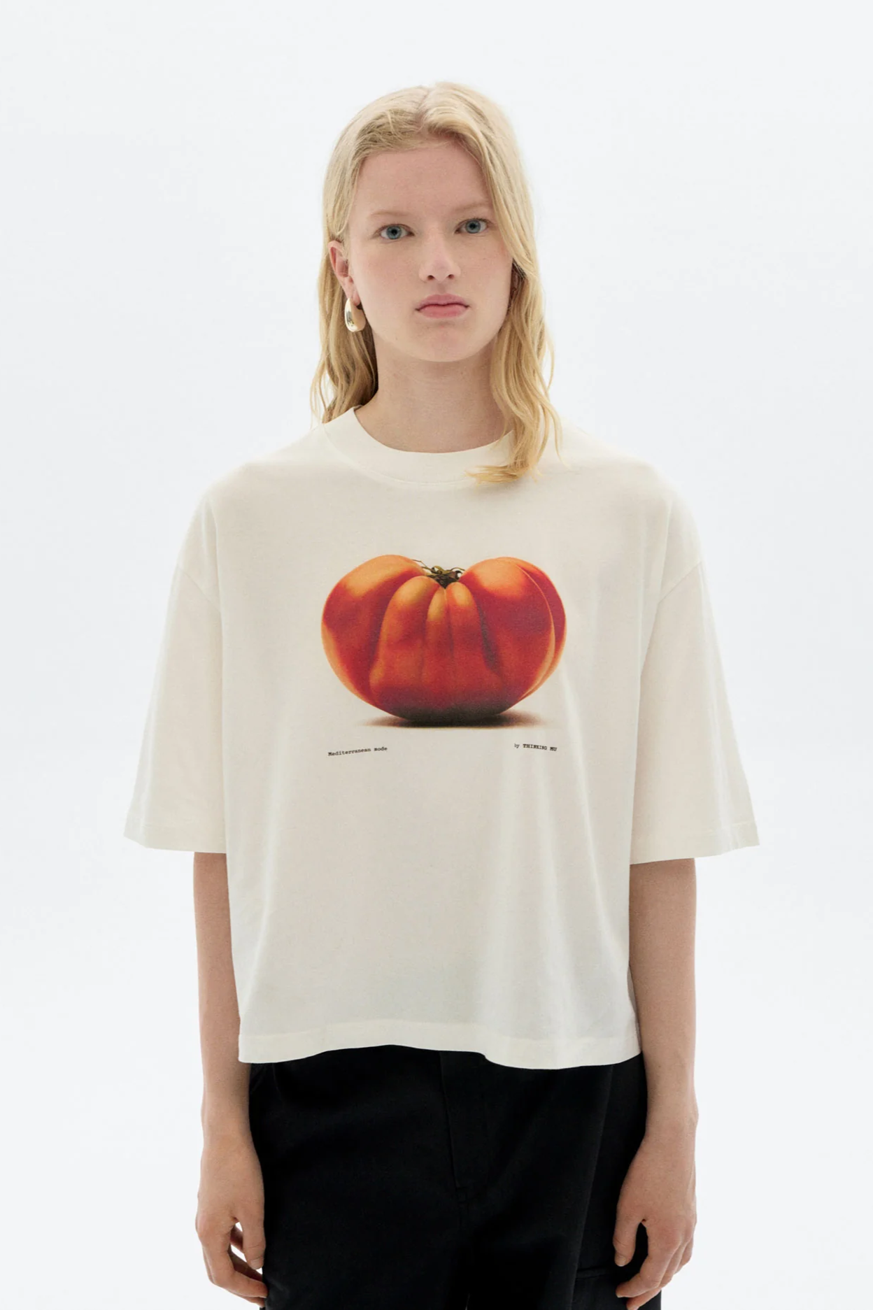 Thinking mu Damen vegan T-Shirt Oversized Lena Tomato WeiÃŸ