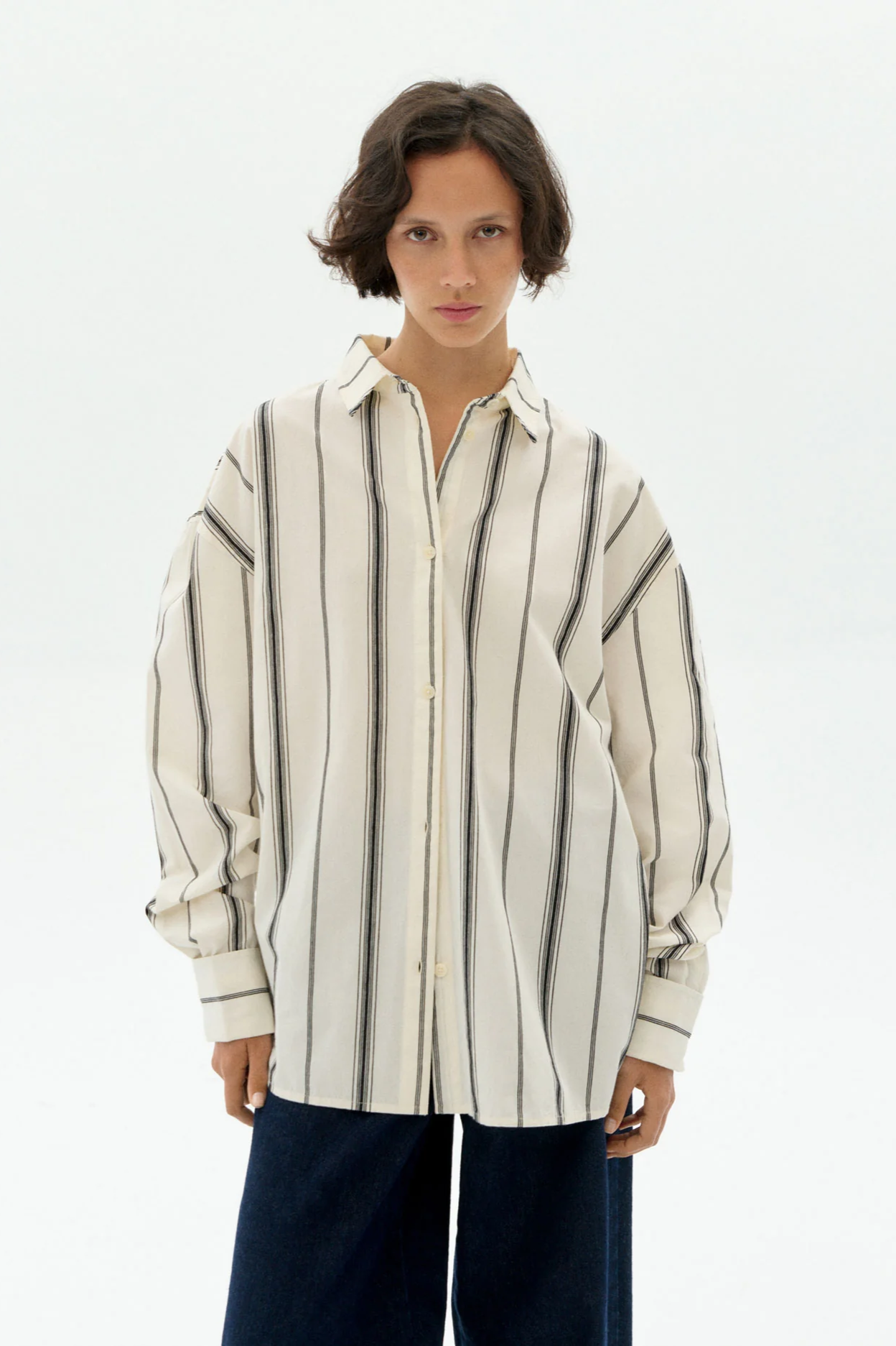104814 - Thinking MU Damen vegan Hemd Juana Gestreift Schwarz & WeiÃŸ