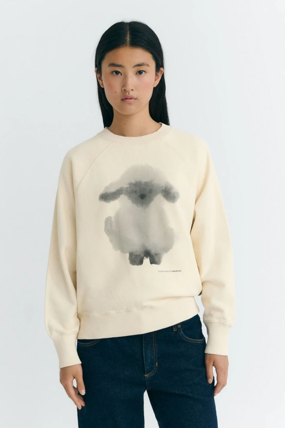 Thinking mu Damen vegan Sweatshirt Bonnie Cloud Schaf WeiÃŸ