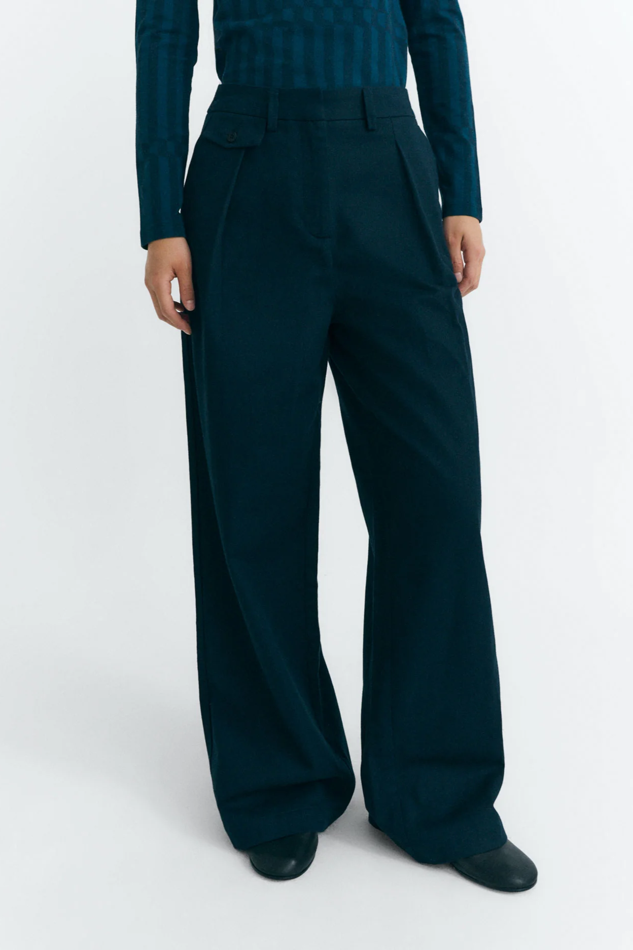 Thinking mu Damen vegan Hose Pat Weites Bein Navy
