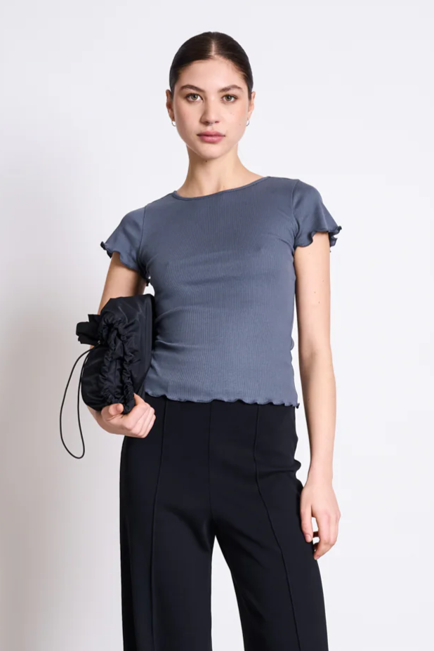 Image of JAN 'N JUNE dames vegan T-Shirt Minirib Ren Turbulence Grijs