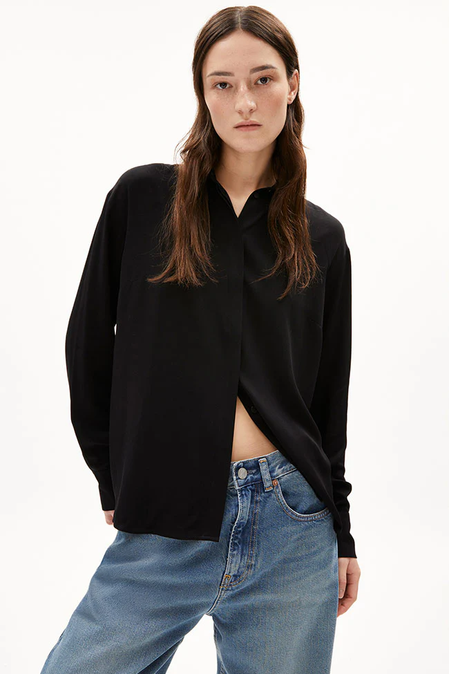 Image of ARMEDANGELS dames vegan Blouse Lange Mouw Larisaana Zwart