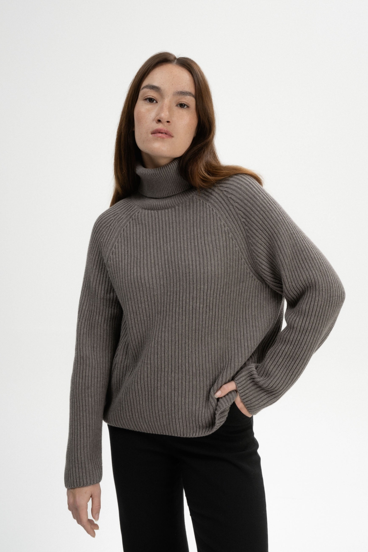 MELA Damen vegan Strickpullover Rippen-Rollkragen Chirha BÃ¤r nge