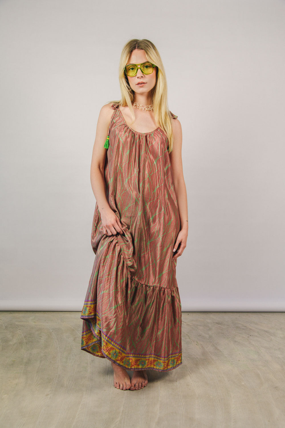 el.résidu Damen vegan Kleid Myra Grün/Rot