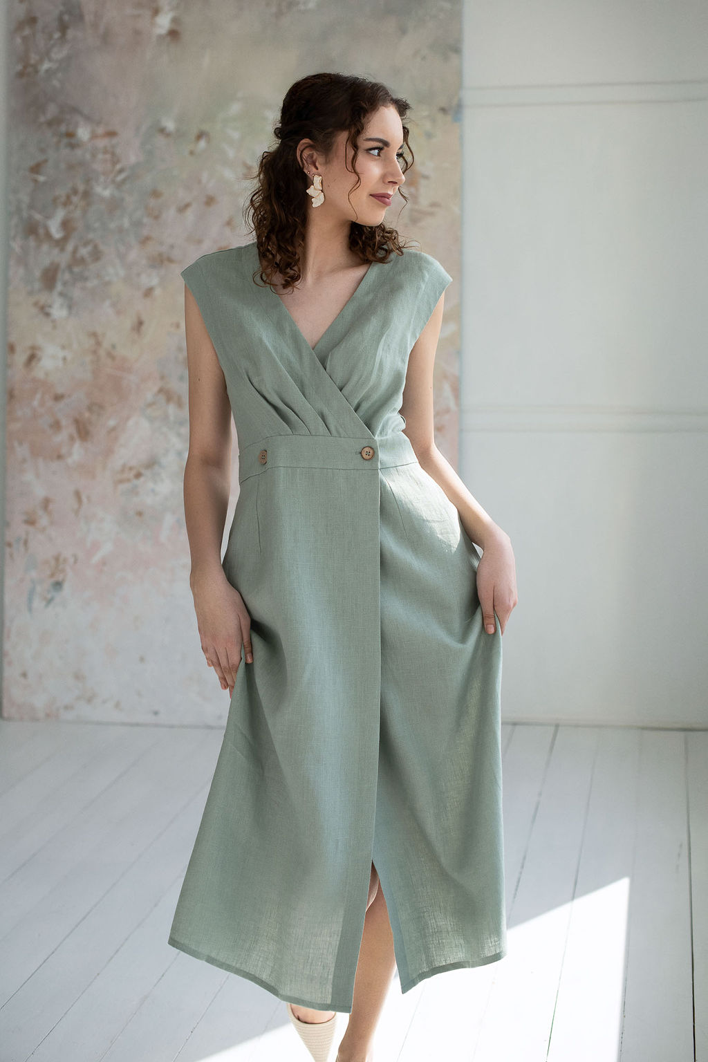 Amber Linen Dress Grace Sage Green Amber Linen Dress Grace Sage Green