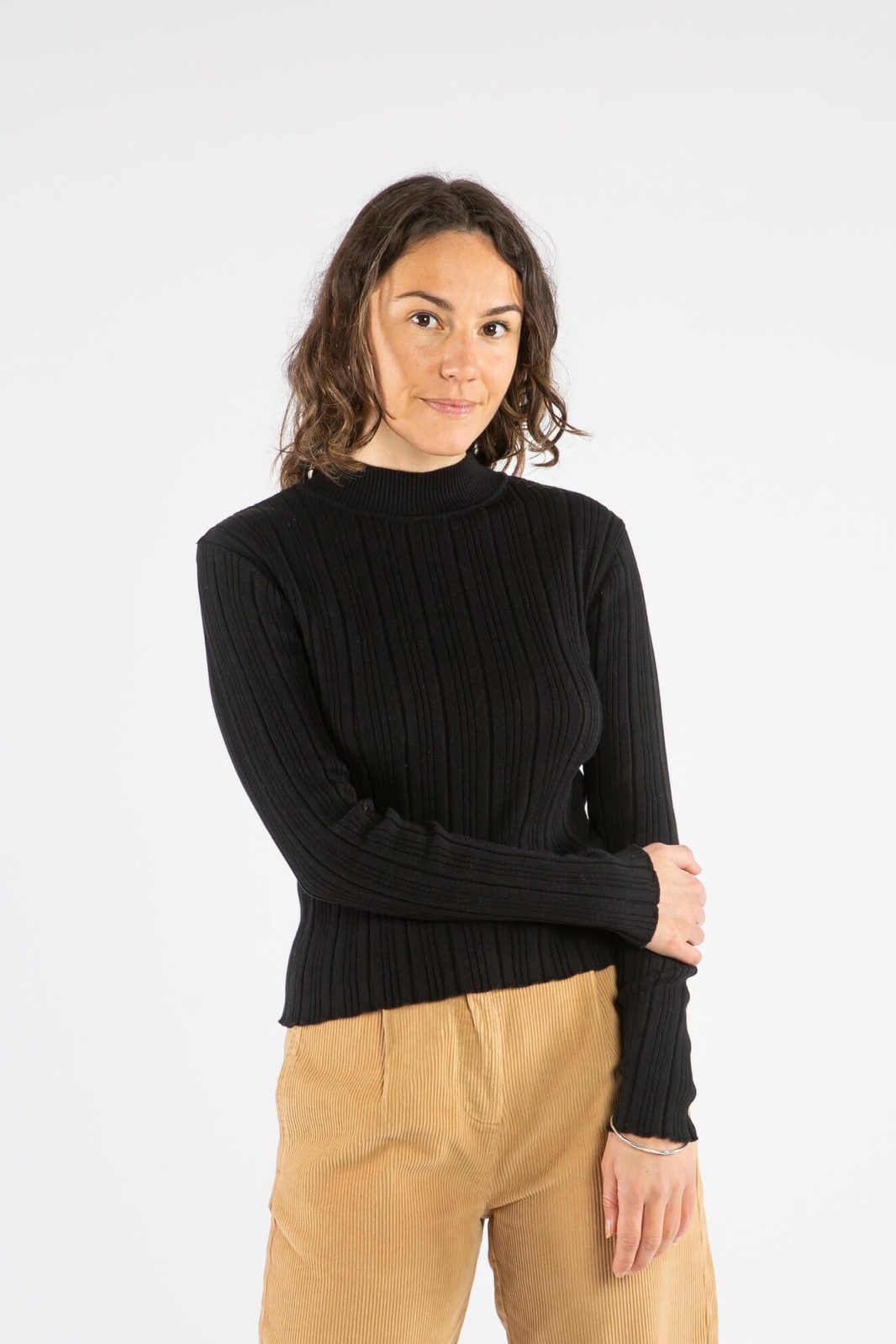 Image of MATONA dames vegan Lange Mouwen Geribbelde Kraag Onyx Zwart