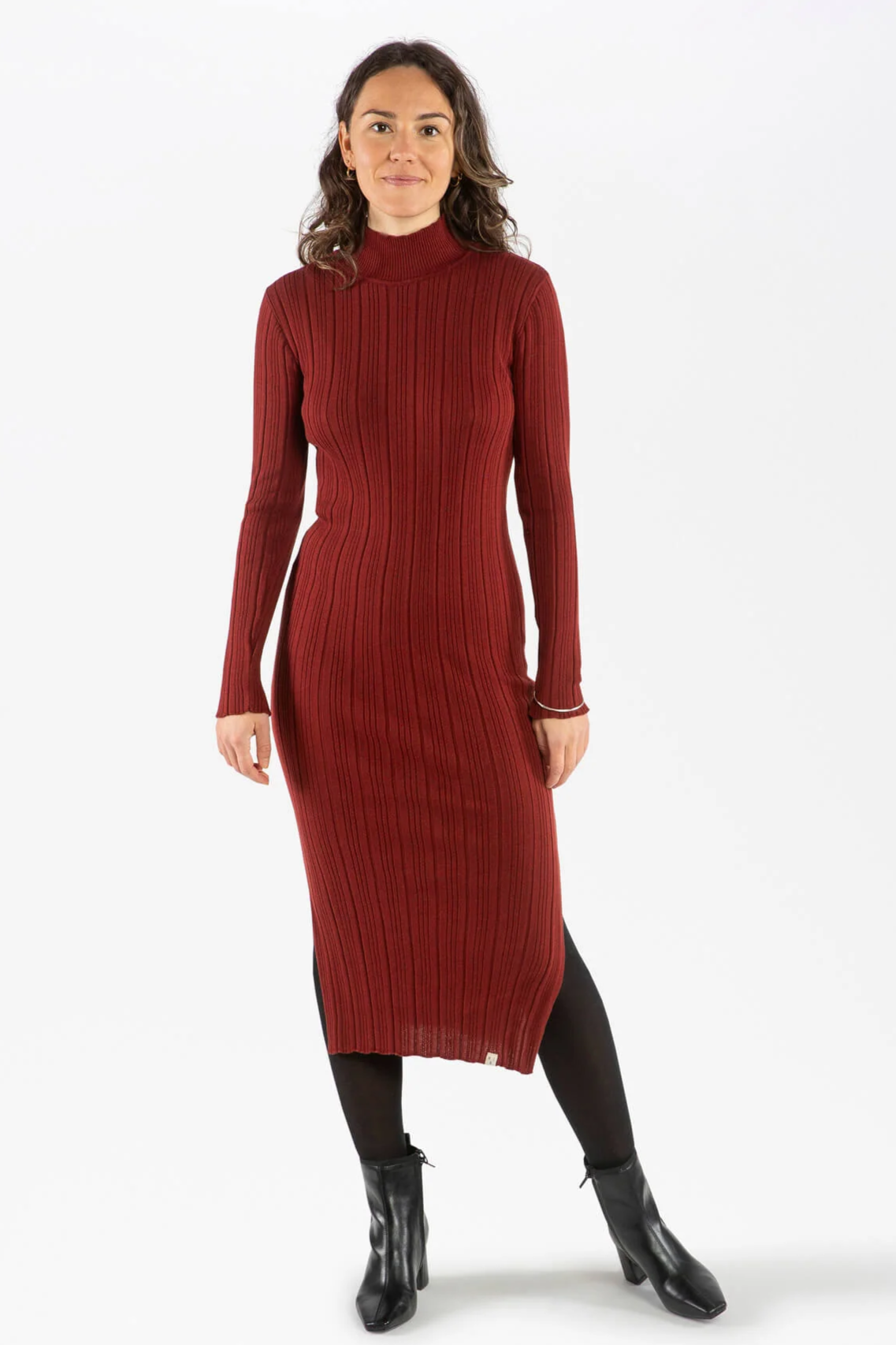 Image of MATONA dames vegan Jurk Ribbed Maroon