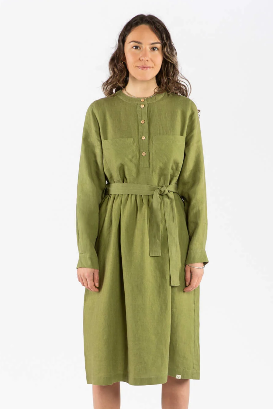 Image of MATONA dames vegan Jurk Met Riem, Kardemomgroen