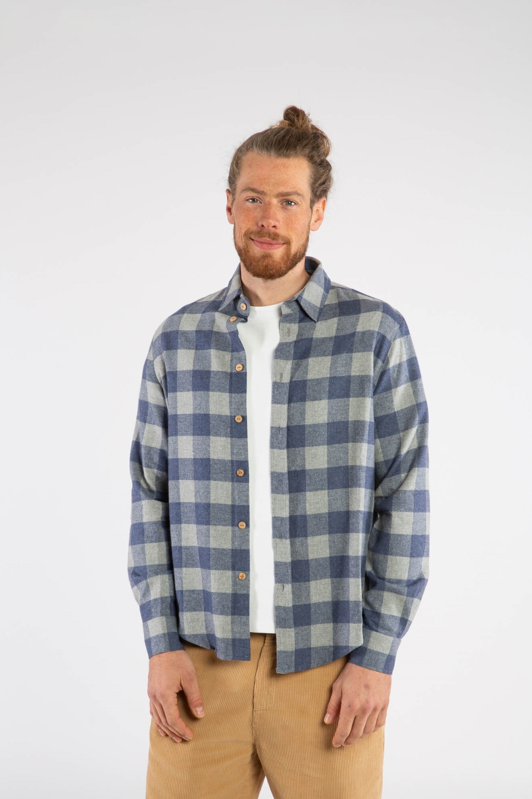 MATONA Herren vegan Hemd Flanell Kariert Blau