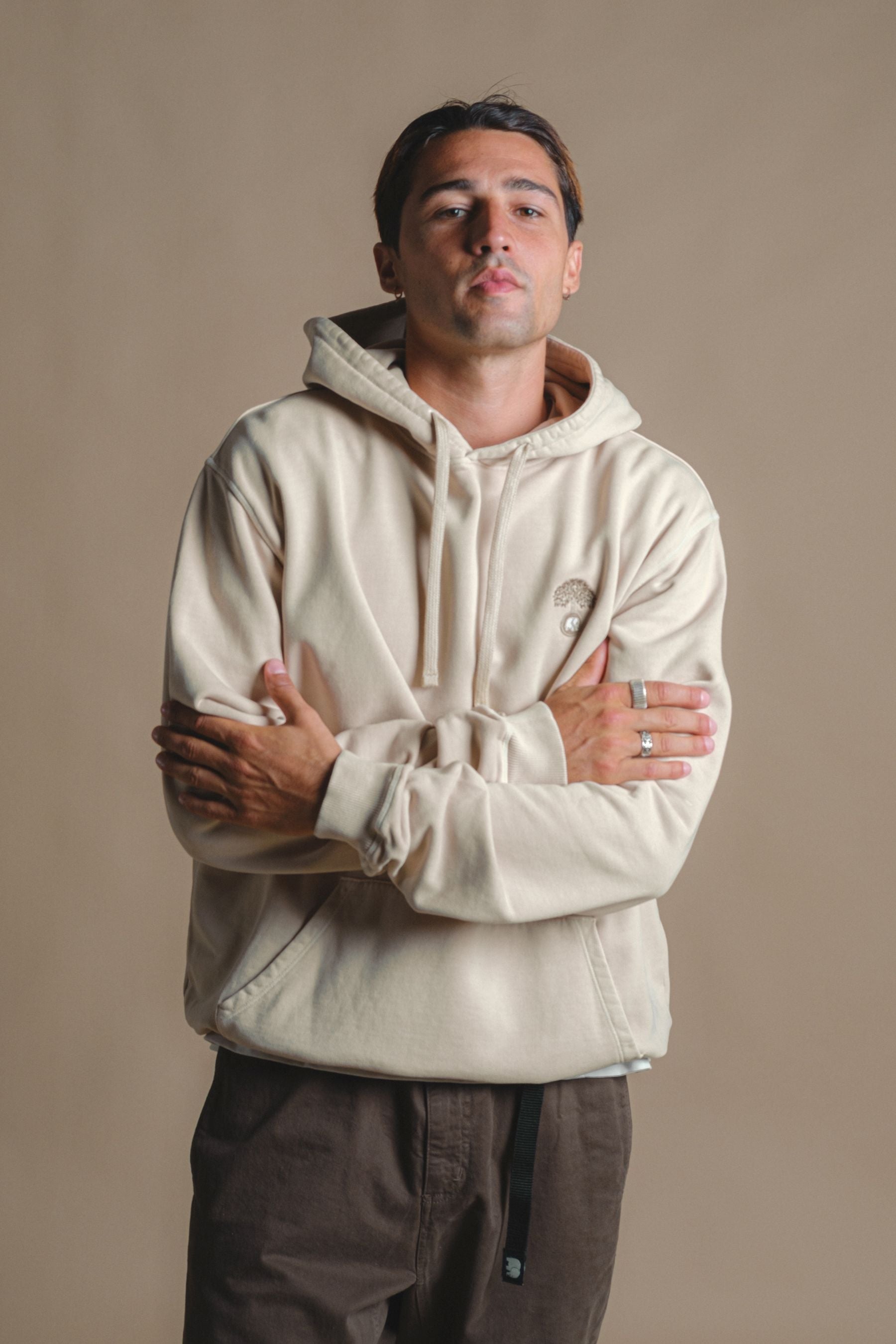 Image of Trendsplant mannen vegan Hoodie Zwaargewicht Aroes Eucalyptus Crème