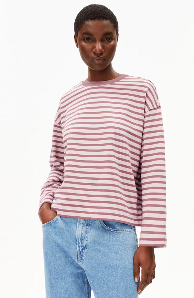 ARMEDANGELS Damen vegan Pullover Frankaa Stripe Dark Berry
