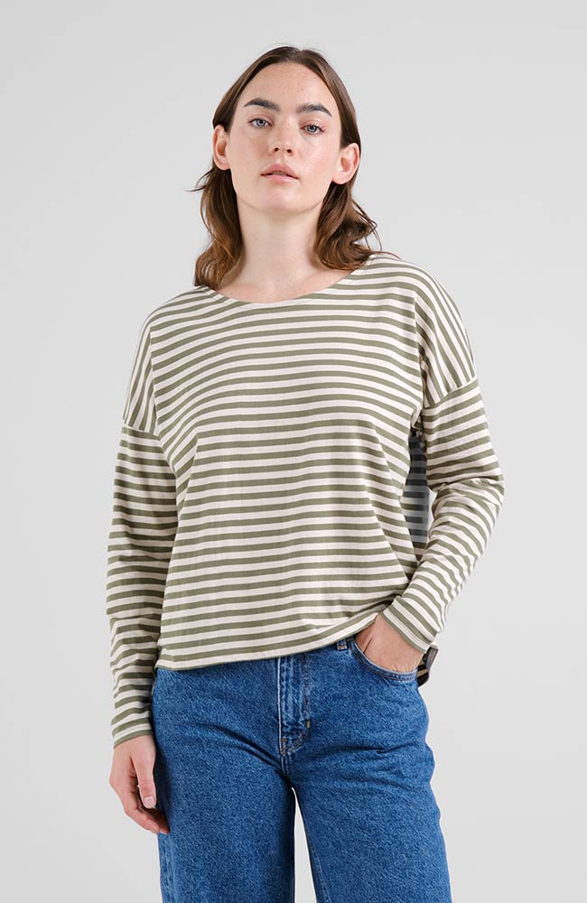 DEDICATED womens vegan Top Humledal Leave Green Stripes