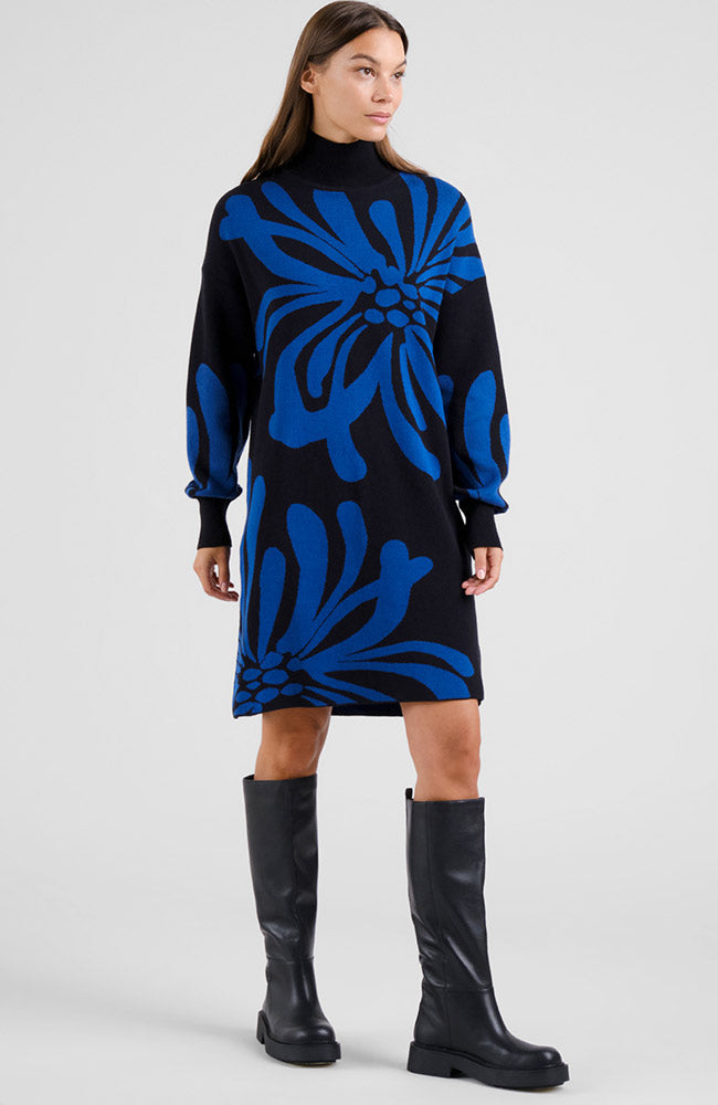 Dedicated Damen vegan Kleid Nikkala Big Flower Schwarz Blau