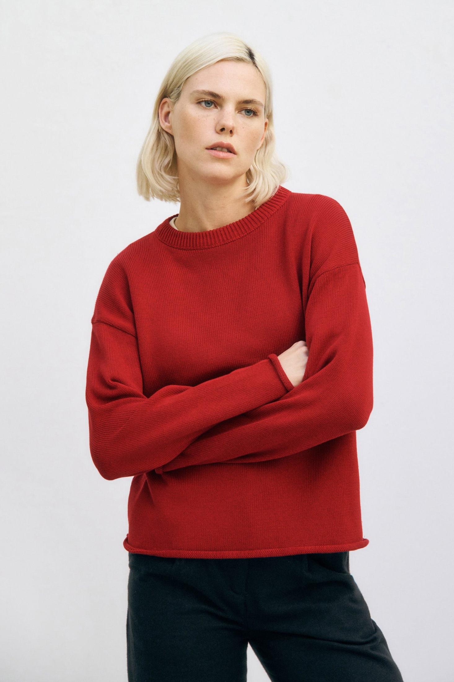 Rotholz Damen vegan Strickpullover Oversize Rot