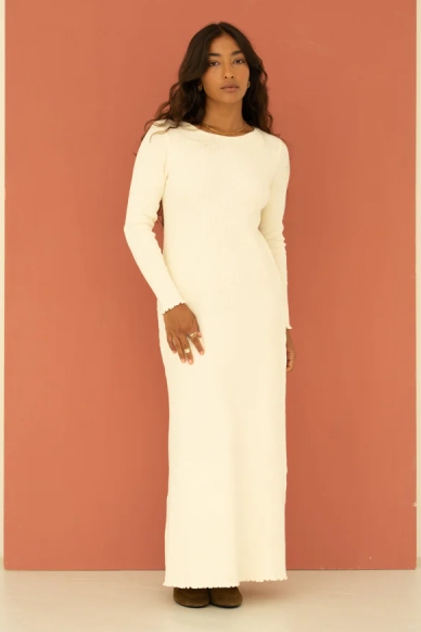 Näz Damen vegan Kleid Rippe Ella Beige