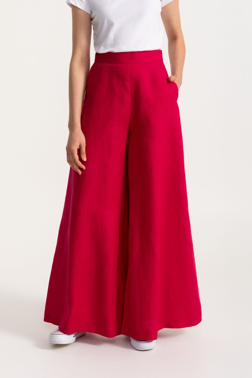 Image of De IONESCU dames vegan Broek Palazzo Linnen Fuchsia