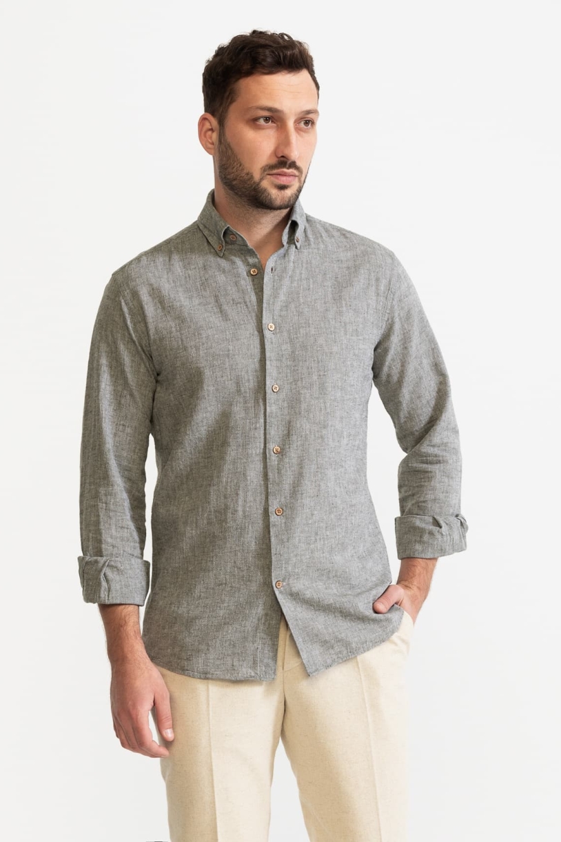 106214 - Herren vegan Hemd Godeanu Grau Chambray