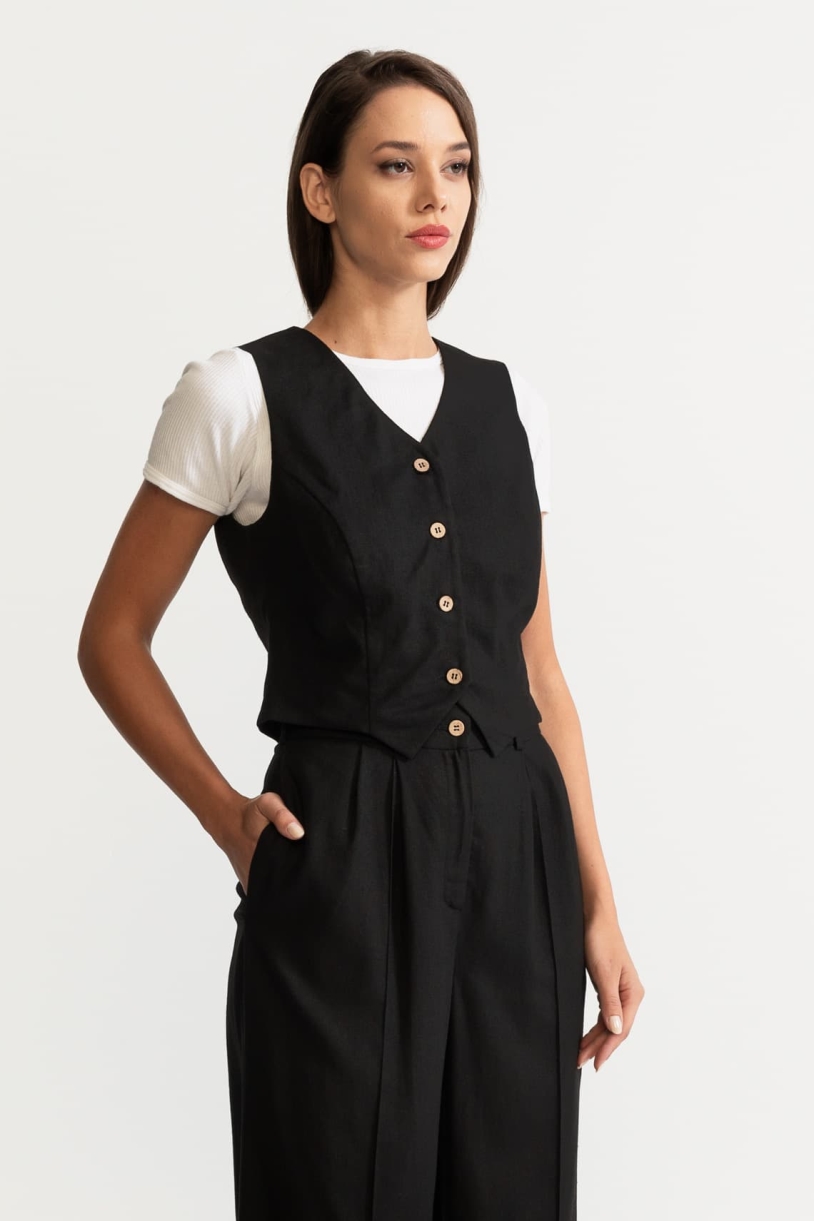 Image of De IONESCU dames vegan Vest Figa Linnen Zwart