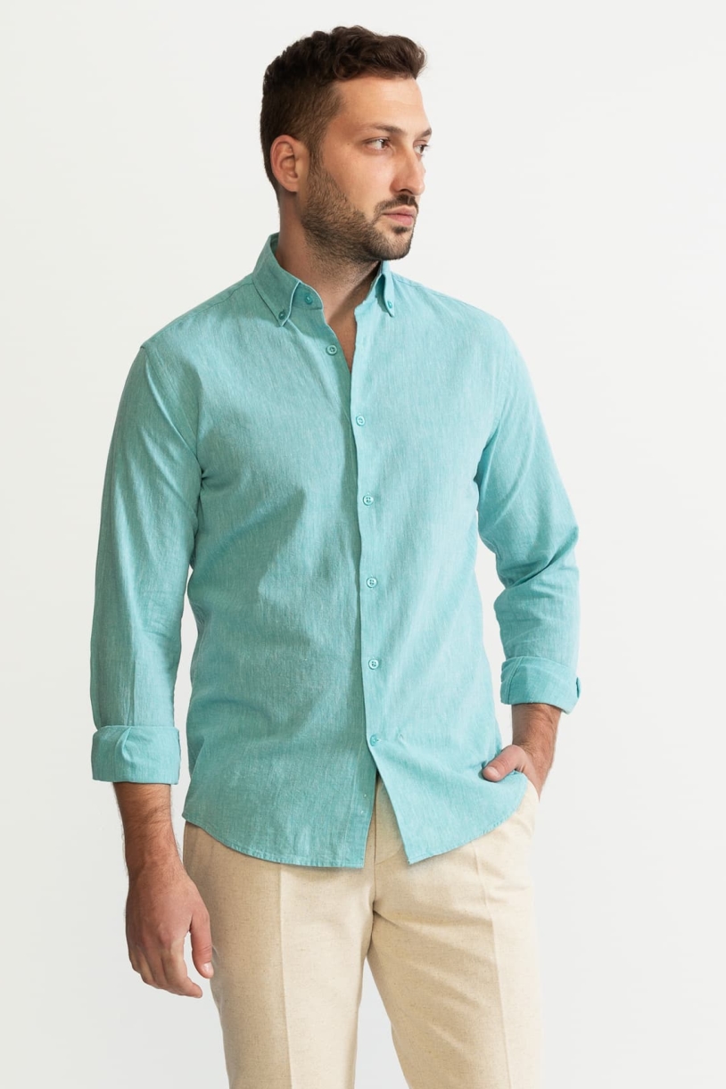 Image of De IONESCU mannen vegan Shirt Godeanu Aqua