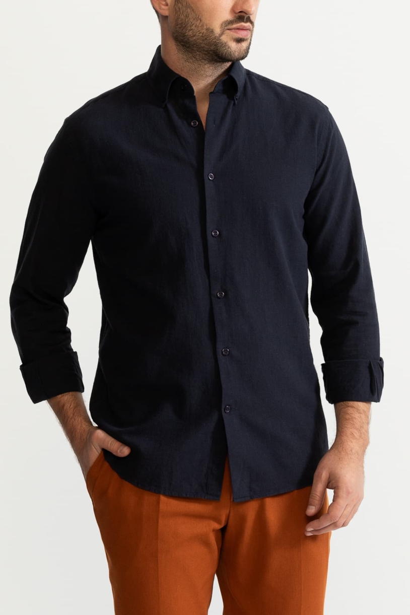 Image of De IONESCU mannen vegan Shirt Godeanu Marineblauw