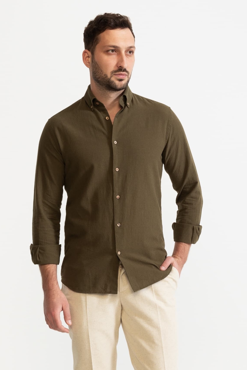 Image of De IONESCU mannen vegan Shirt Godeanu Khaki