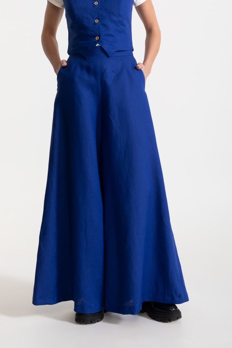 Image of De IONESCU dames vegan Broek Palazzo Linnen Koningsblauw